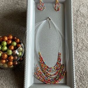 Boho Multi Color Layer Necklace Earrings
